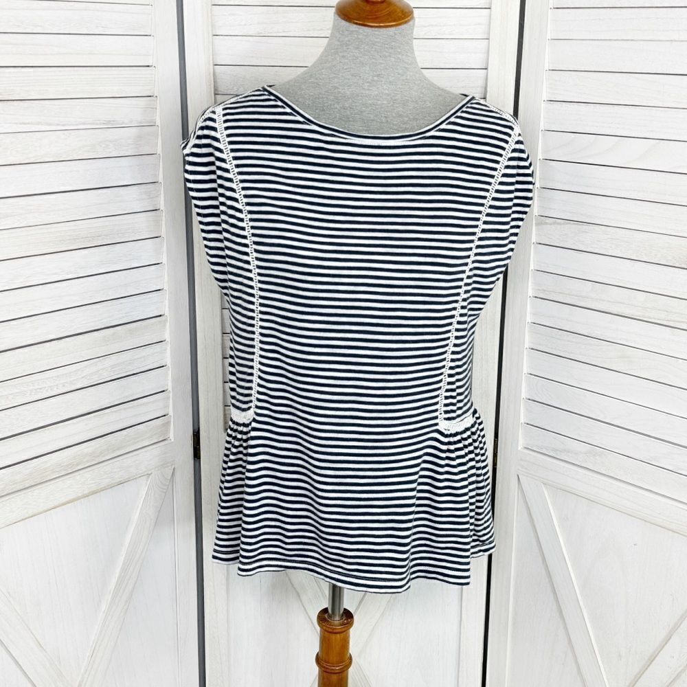 Banana Republic Striped Peplum Malibu Tee Sleeveless Top Blue White Small